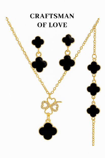 Black Clover Necklace, Earrings & Bracelet Set