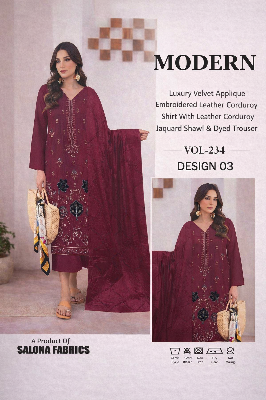 Elegant Burgundy Ensemble Velvet Applique