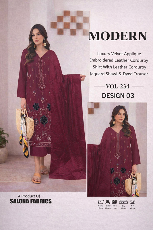 Elegant Burgundy Ensemble Velvet Applique