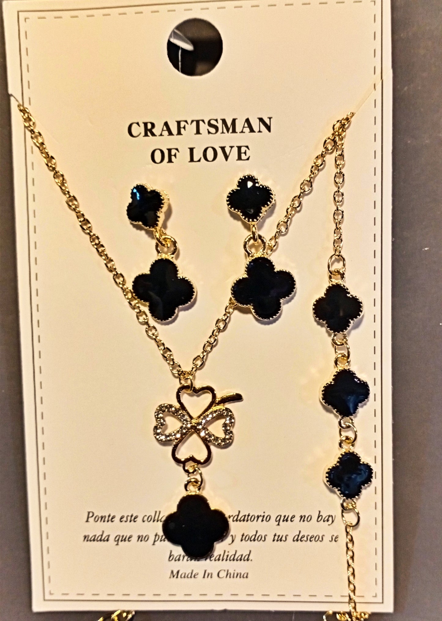 Black Clover Necklace, Earrings & Bracelet Set
