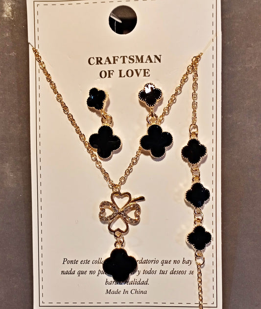 Black Clover Necklace, Earrings & Bracelet Set